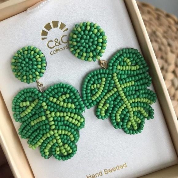 C&C California Jewelry - HAND BEADED C&C Seed Bead MONSTERA Dangle Earrings
